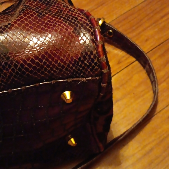 CYNTHIA ROWLEY BROWN SNAKE / LEOPARD PONY SKIN SATCHEL LARGE - Picture 5 of 12